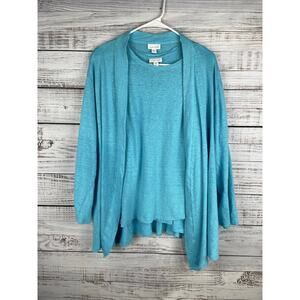 J.Jill Love Linen Baby Blue Open Front Cardigan Sweater Tank Top Set 4X Coastal